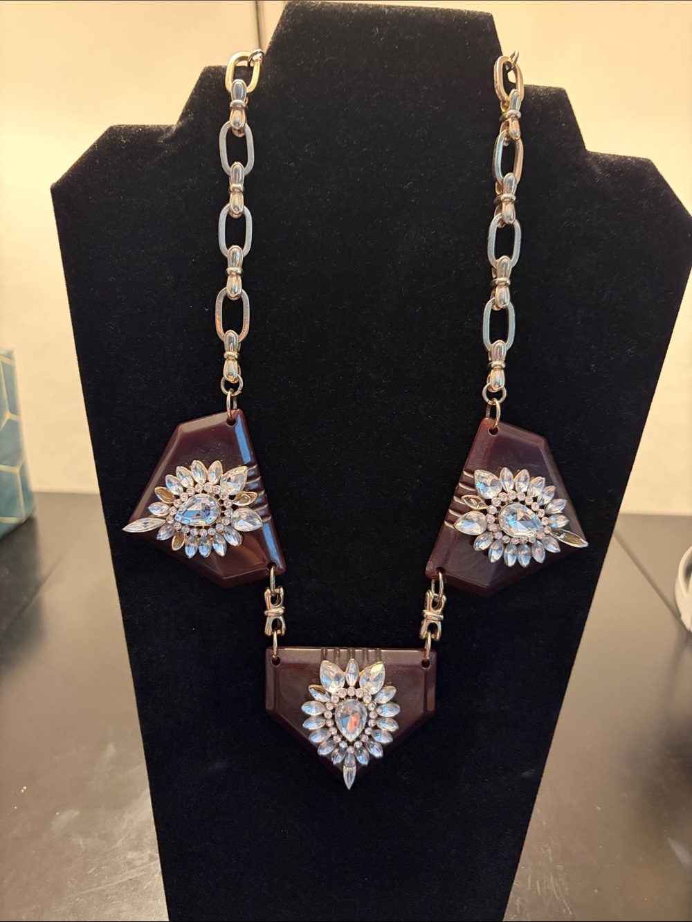 Statement Brown Geometric Crystal Necklace